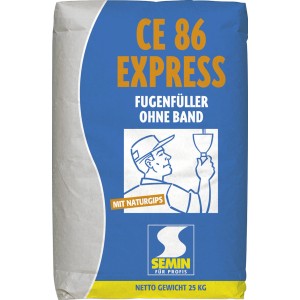 Sack Semin Spachtelmasse CE 86 Express, 25 kg, für Gipskartonplatten, faserarmiert, zum Füllen und Glätten.
