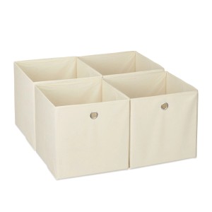 Relaxdays Faltbox 4er Set Polyester Beige Zusammenfaltbar 30 cm x 30 cm x 30 cm