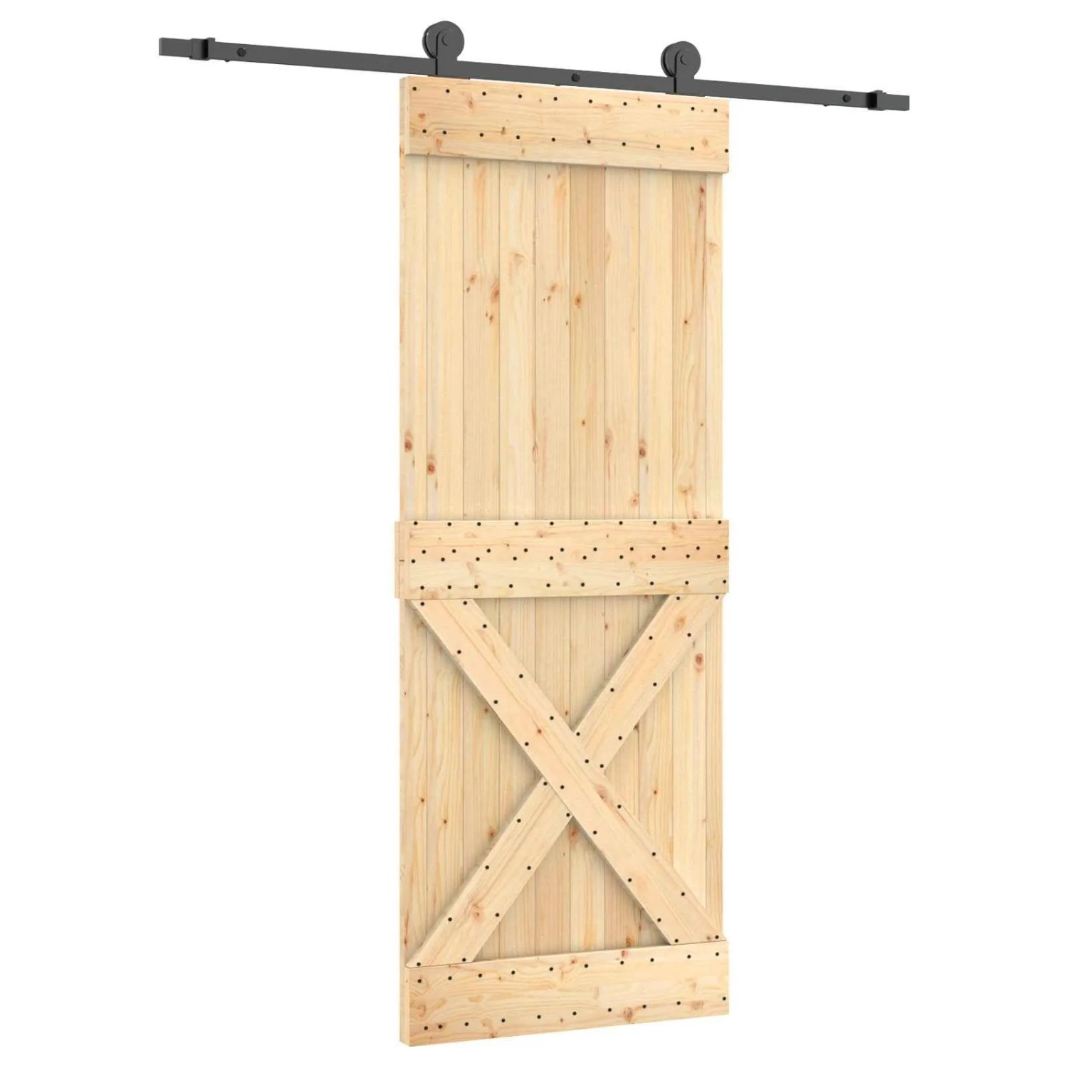vidaXL Schiebetür Natur und Schwarz 80 x 210 cm Massivkiefer 3444980