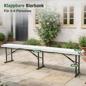 Weiße Sekey Klappbank Bierbank (180cm) für Garten/Camping, bis 300kg belastbar.