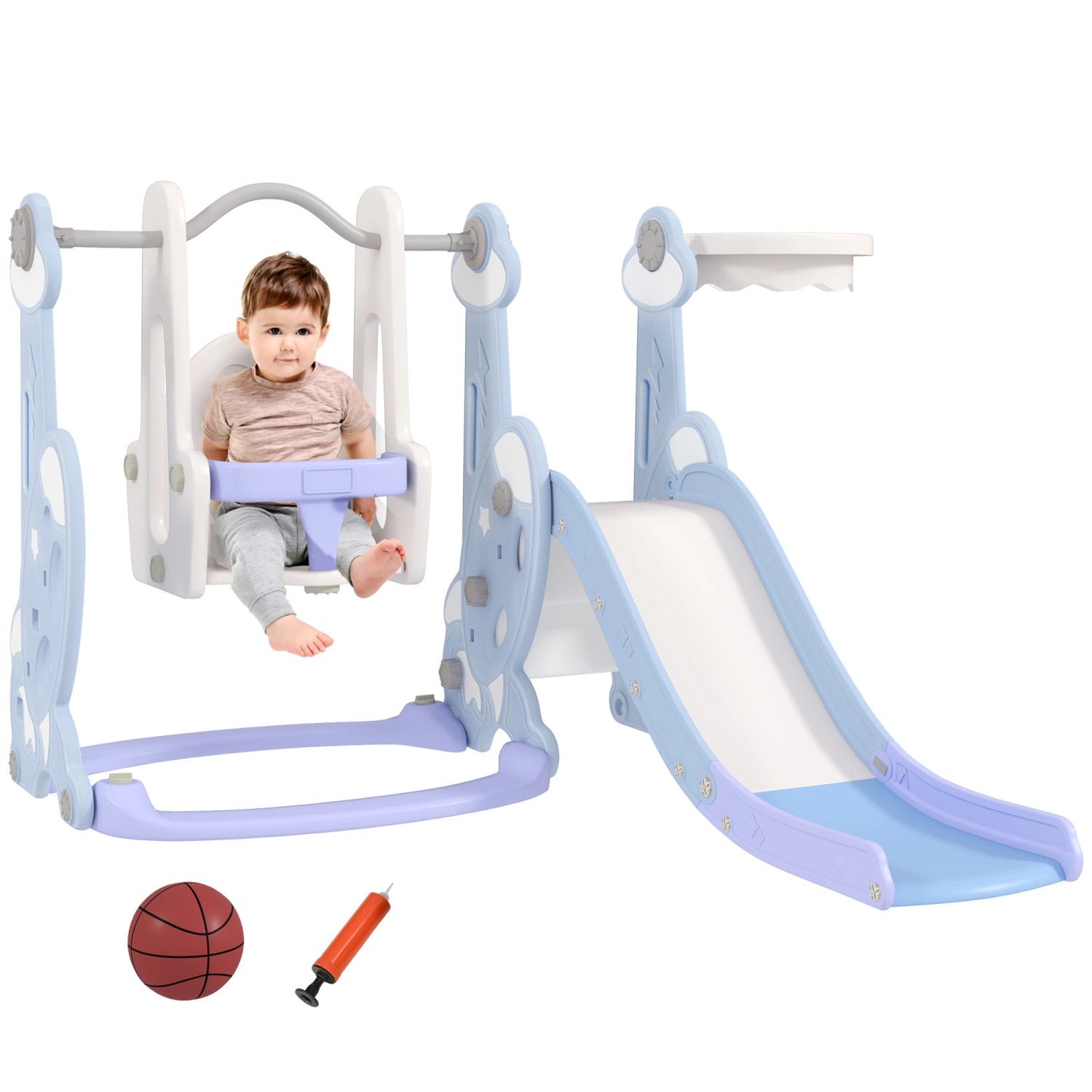 AIYAPLAY Kinderschaukel mit Rutsche  Kunststoff Hellblau 160L x 147,5B x 10 günstig online kaufen