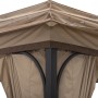Detailansicht des braunen Sunjoy Gazebo Ropi Pavillons (395x395 cm) mit Stoffdach und Stahlrahmen.