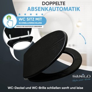 SANILO WC-Sitz Black Wood mit Absenkautomatik und Top-Fix-Befestigung.