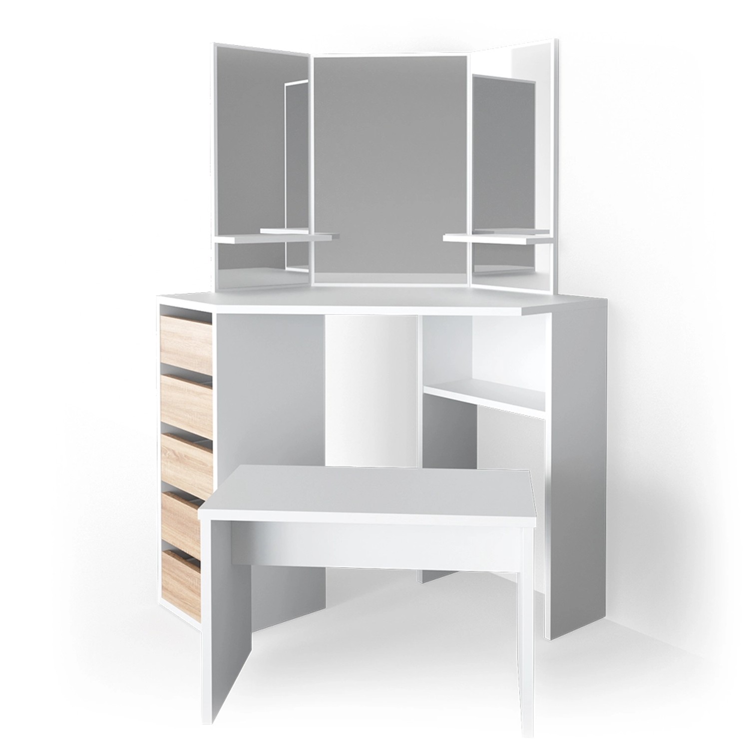 Vicco Eckschminktisch Arielle Weiß/Sonoma/Sonoma 110 cm mit Bank günstig online kaufen