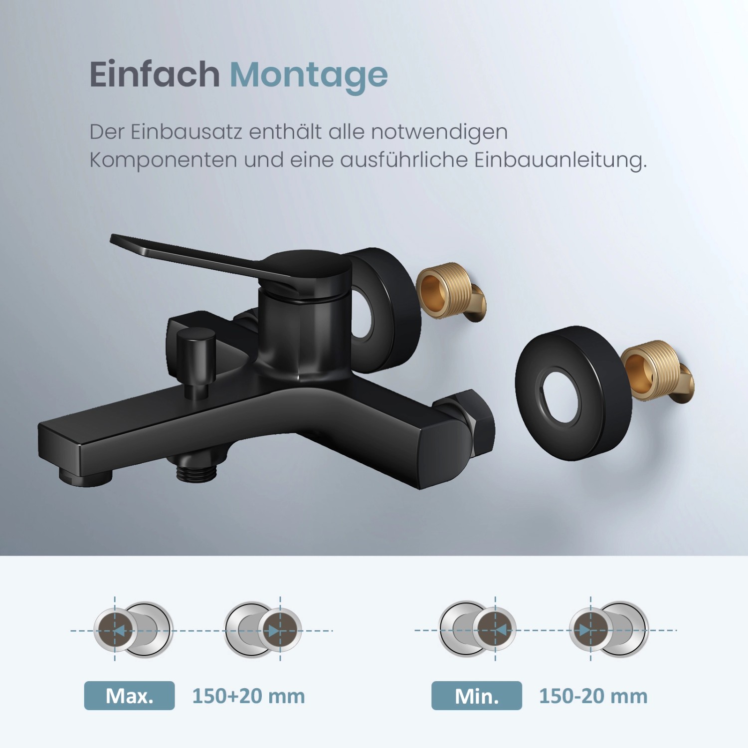 Emke Badewannenarmatur Schwarz mit Auslauf Mischbatterie Badewanne Brausebatterie Einhand Wannenbatterie_4