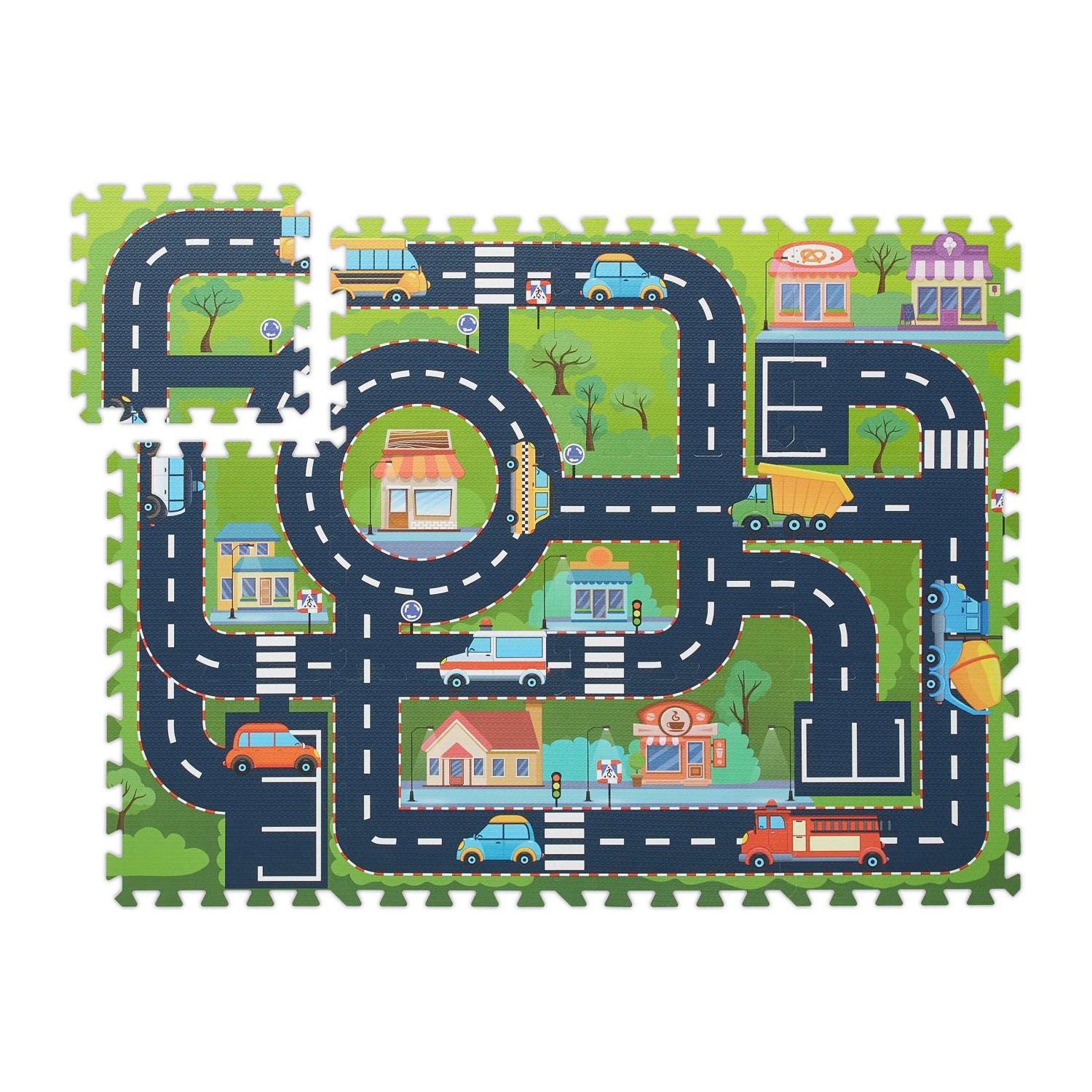 Relaxdays Puzzlematte Straße EVA Schaumstoff Bunt Stoßdämpfend 114 cm x 86 cm x 1 cm