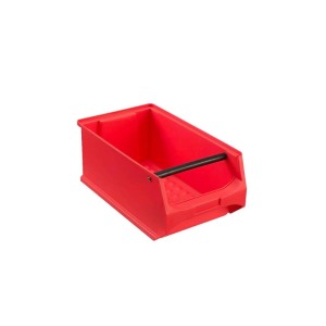 Rote Sichtlagerbox 7,2 Liter mit Griffstange, ideal für Werkstatt und Lager.