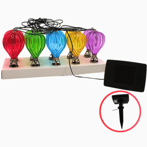 Dekohelden24 Solar Lichterkette mit bunten Heißluftballon-Laternen für Balkon und Garten.