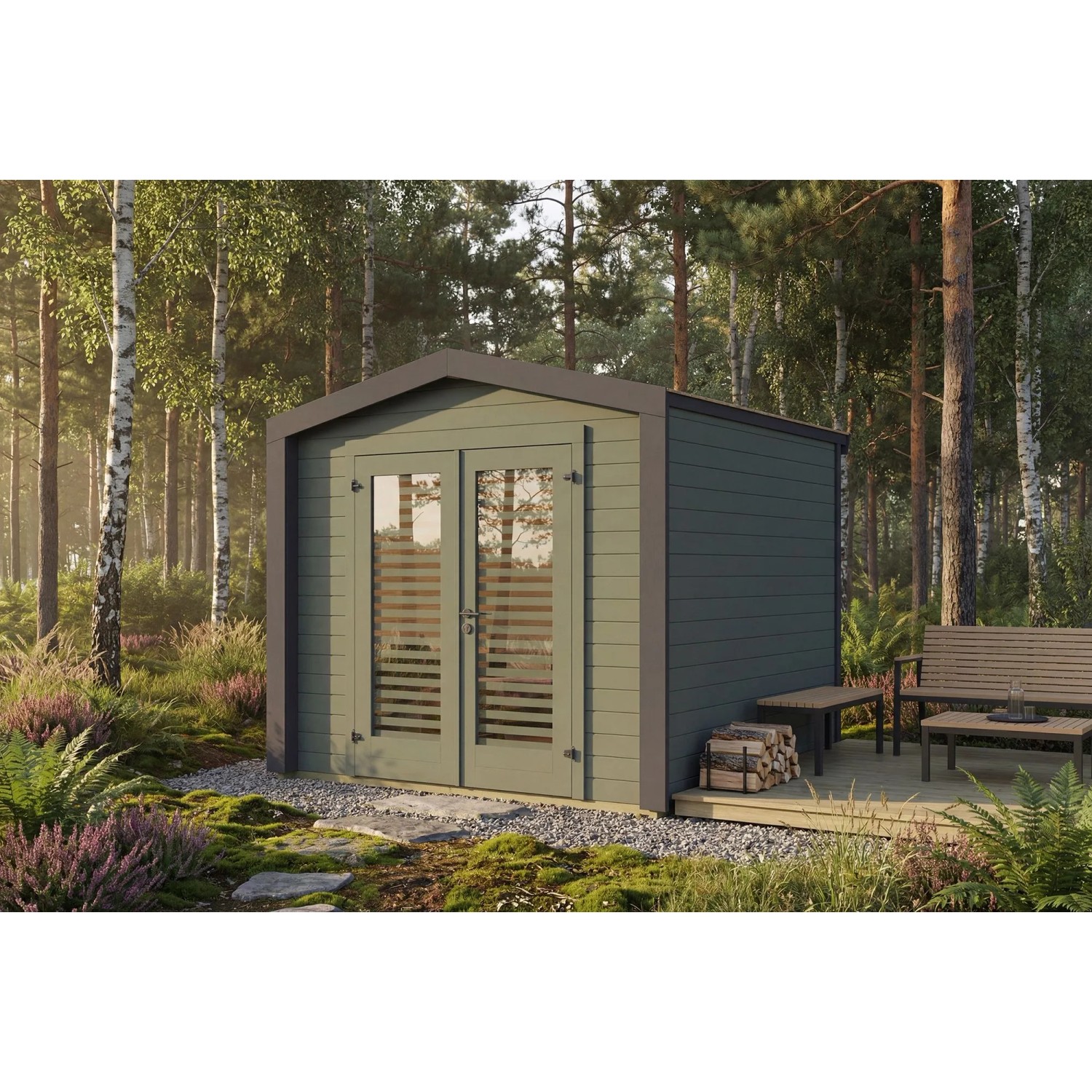 Weka Holz-Gartenhaus Killarney Satteldach Grau-Grün Lasiert 261 cm x 263 cm