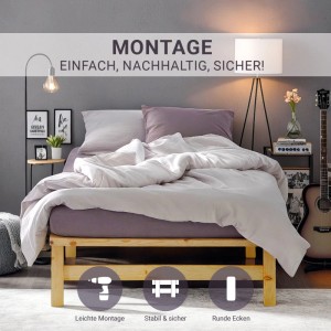 Homestyle4u Palettenbett 90x200 cm aus Kiefernholz mit Lattenrost. Robustes Einzelbett, einfache Montage, runde Kanten.