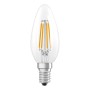 Osram LED-Leuchtmittel E14, Kerzenform, 3,4W, warmweiß, klar. Detailaufnahme.