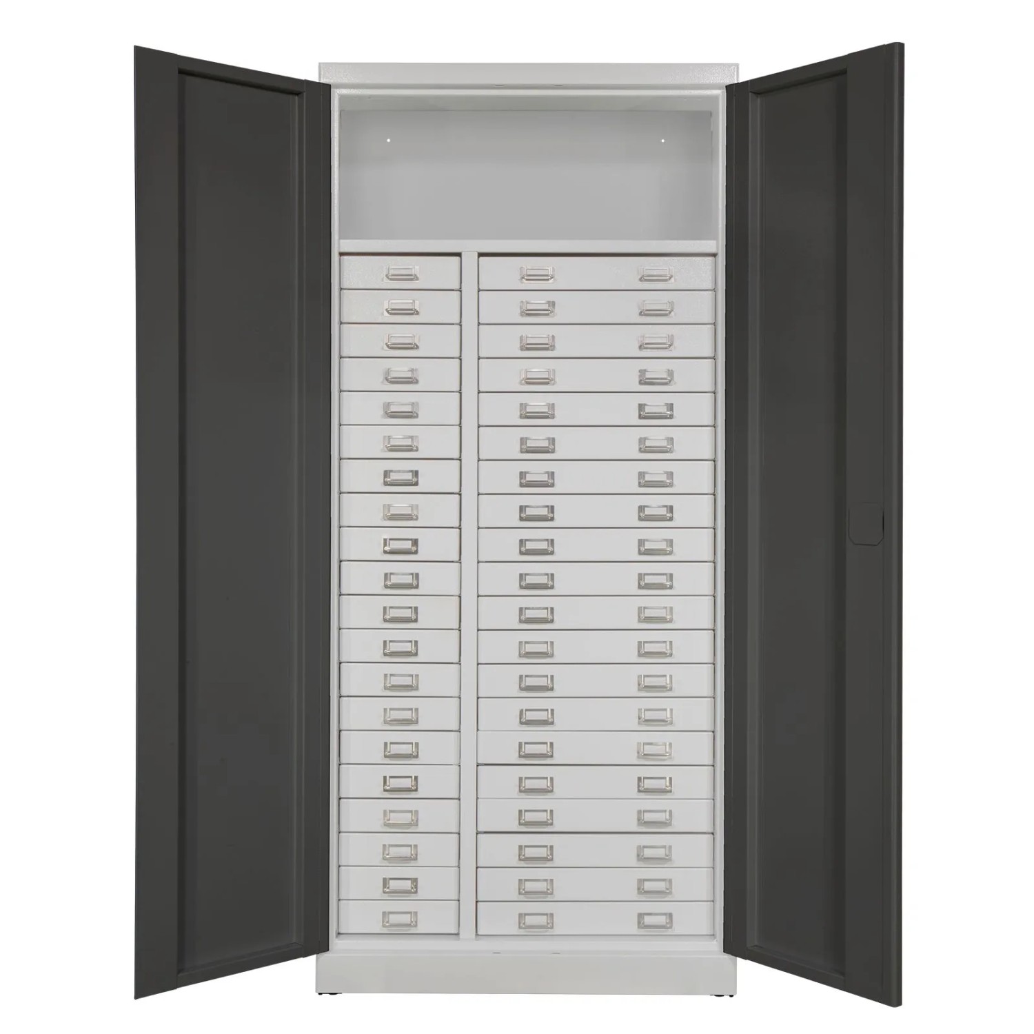 PROREGAL Schubladenschrank Chinchilla Mit 40 Schubladen & 1 Ablageboden HxBxT 179x80x41cm Lichtgrau/Anthrazitgrau
