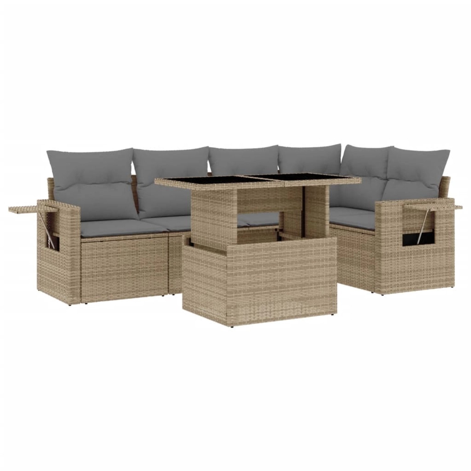 vidaXL 6-Tlg Garten-Sofagarnitur mit Kissen Beige Poly Rattan 3267889 günstig online kaufen