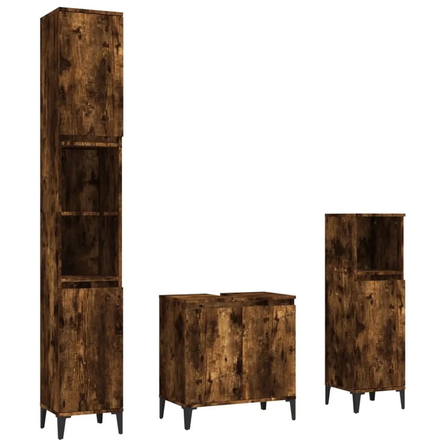 vidaXL 3-Tlg Badmöbel-Set Räuchereiche Holzwerkstoff 3185594
