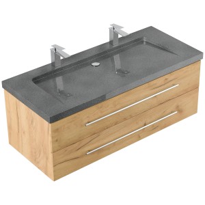 Posseik Badmöbel-Set Yamo, 130 cm, Eiche Gold mit Granit Waschbecken.