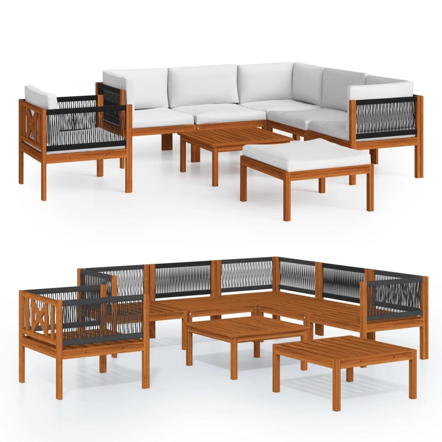vidaXL 8-Tlg Garten-Lounge-Set mit Kissen Cremefarbenes Holz Akazie Seil 30 günstig online kaufen