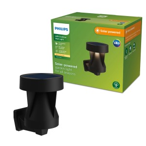 Schwarze Philips Avery Solar Wandleuchte mit Sensor für den Außenbereich.