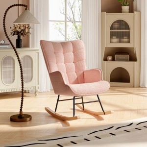 PXloue Schaukelstuhl Schaukelsessel mit Metallgestell für Wohnzimmer & Schlafzimmer Rosa