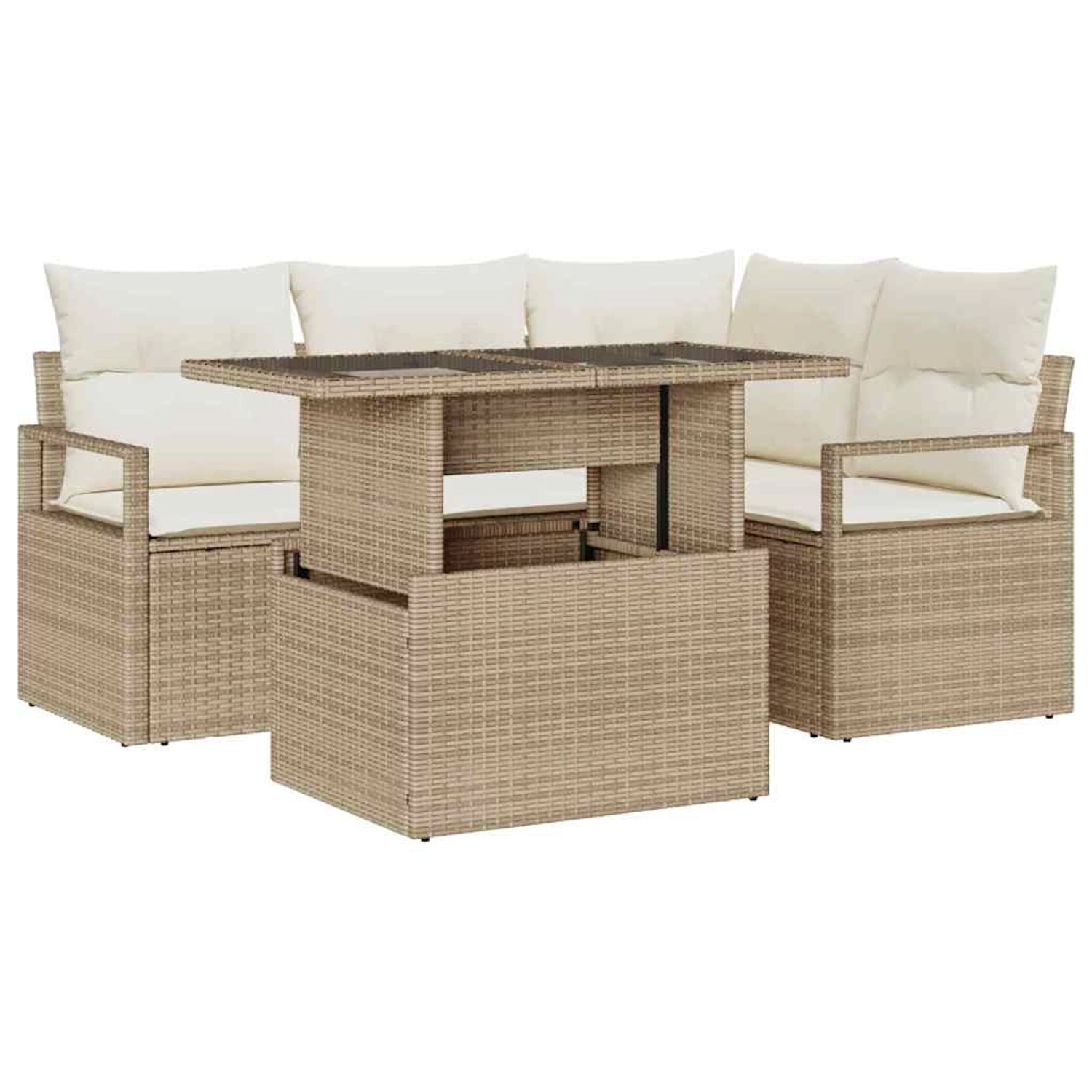 vidaXL Garten-Sofa-Set mit Speicher 5-Tlg Beige Poly Rattan 3357554 günstig online kaufen