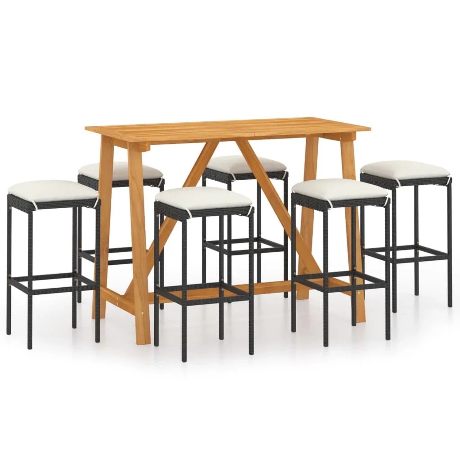 vidaXL 7-tlg Gartenbar-Set mit Kissen Schwarz Modell 2