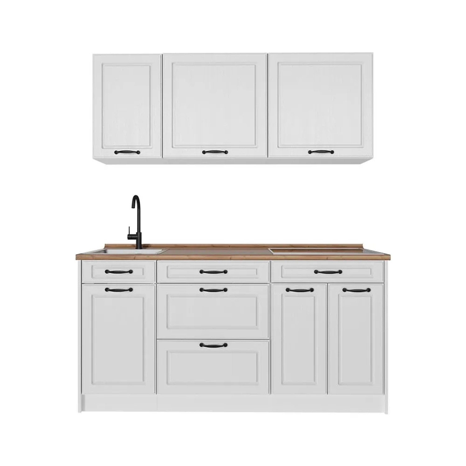 Vicco Singleküche R-Line Weiß Landhaus/Weiß 160 x 82 Arbeitsplatte Goldkraft Eiche Art Nr 67747