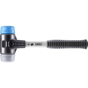 Halder Simplex Schonhammer Ø 50 mm. Blauer TPE-soft, grauer TPE-mid Einsatz, verstärktes Gehäuse, Fiberglasstiel.