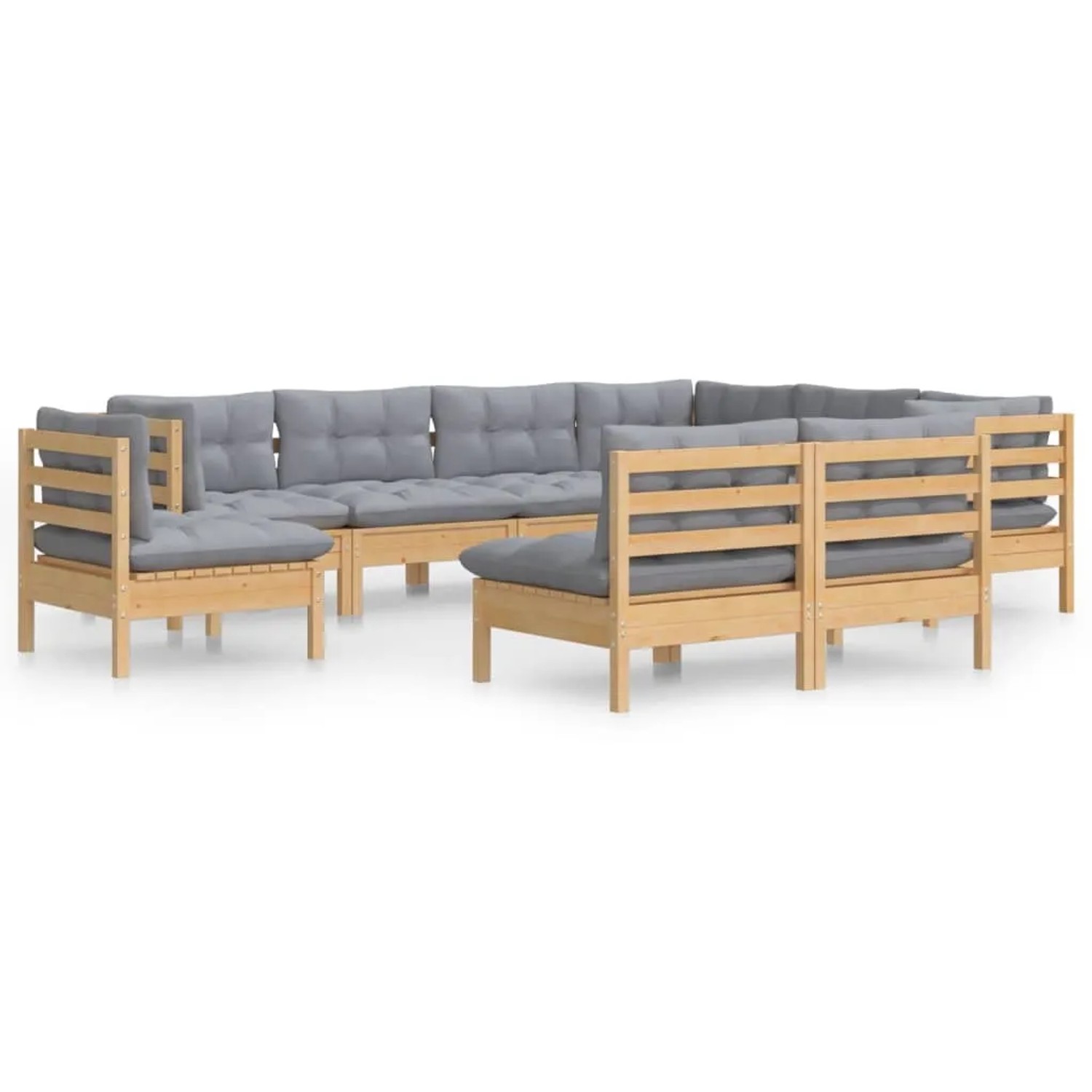 vidaXL 9-Tlg Garten-Lounge-Set mit Grauen Kissen Kiefer Massivholz 3096742 günstig online kaufen