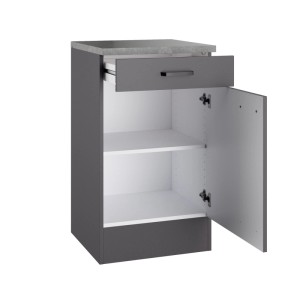 OPTIFIT Unterschrank Kiel420, 50x88x50 cm, Anthrazit Matt mit Schubkasten und offener Tür.