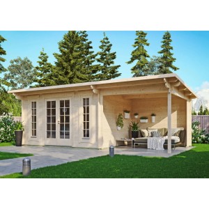 Graues Fjordholz Gartenhaus Jacob 44 B mit Seitendach, Pultdach und Doppeltür.