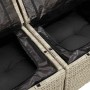 Detailansicht: Hellgraue vidaXL Garten-Sofagarnitur aus Rattan mit Staufach und dunklen Kissen.