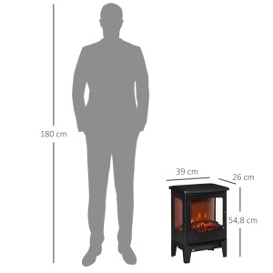 Schwarzer HOMCOM Elektrokamin mit realistischer Flamme, 39x26x54,8 cm. Freistehender Heizkamin aus Stahl/ABS.