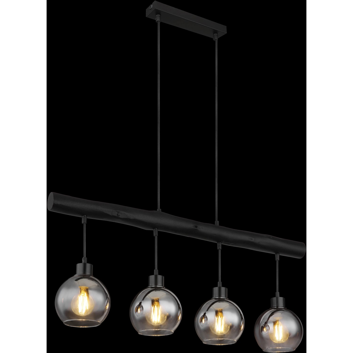 Globo Pendelleuchte Moitas, 4-flammig, schwarz matt mit Rauchglas-Schirmen.