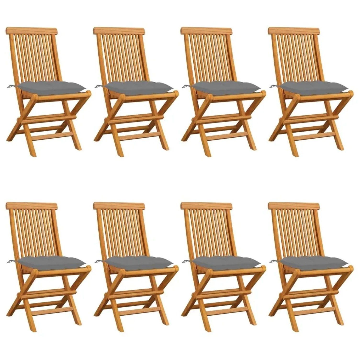 vidaXL Gartenstühle mit Grauen Kissen 8 Stk Massivholz Teak 3072933 günstig online kaufen