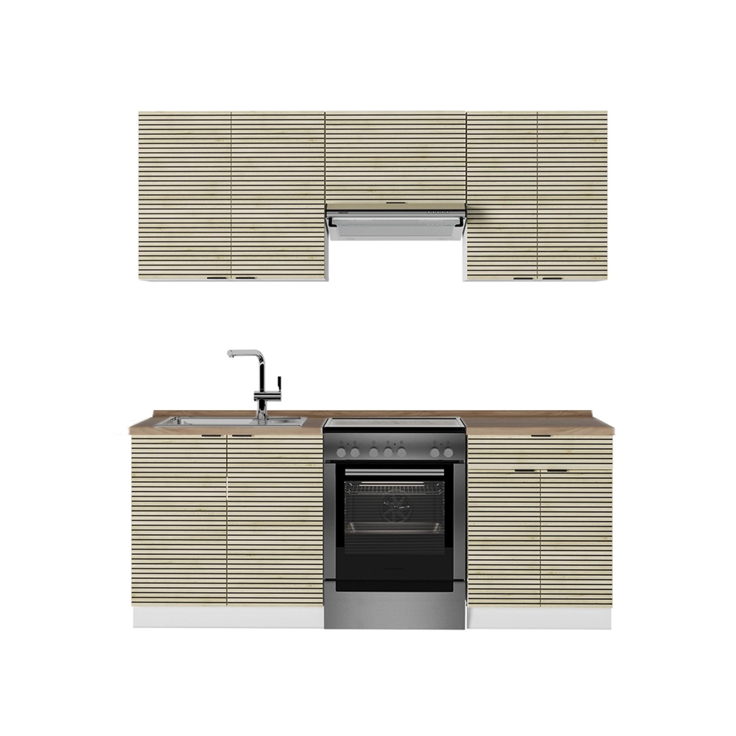Vicco Fame-Line Küchenschränke Eiche Paneel/Weiß 200 cm AP Eiche günstig online kaufen