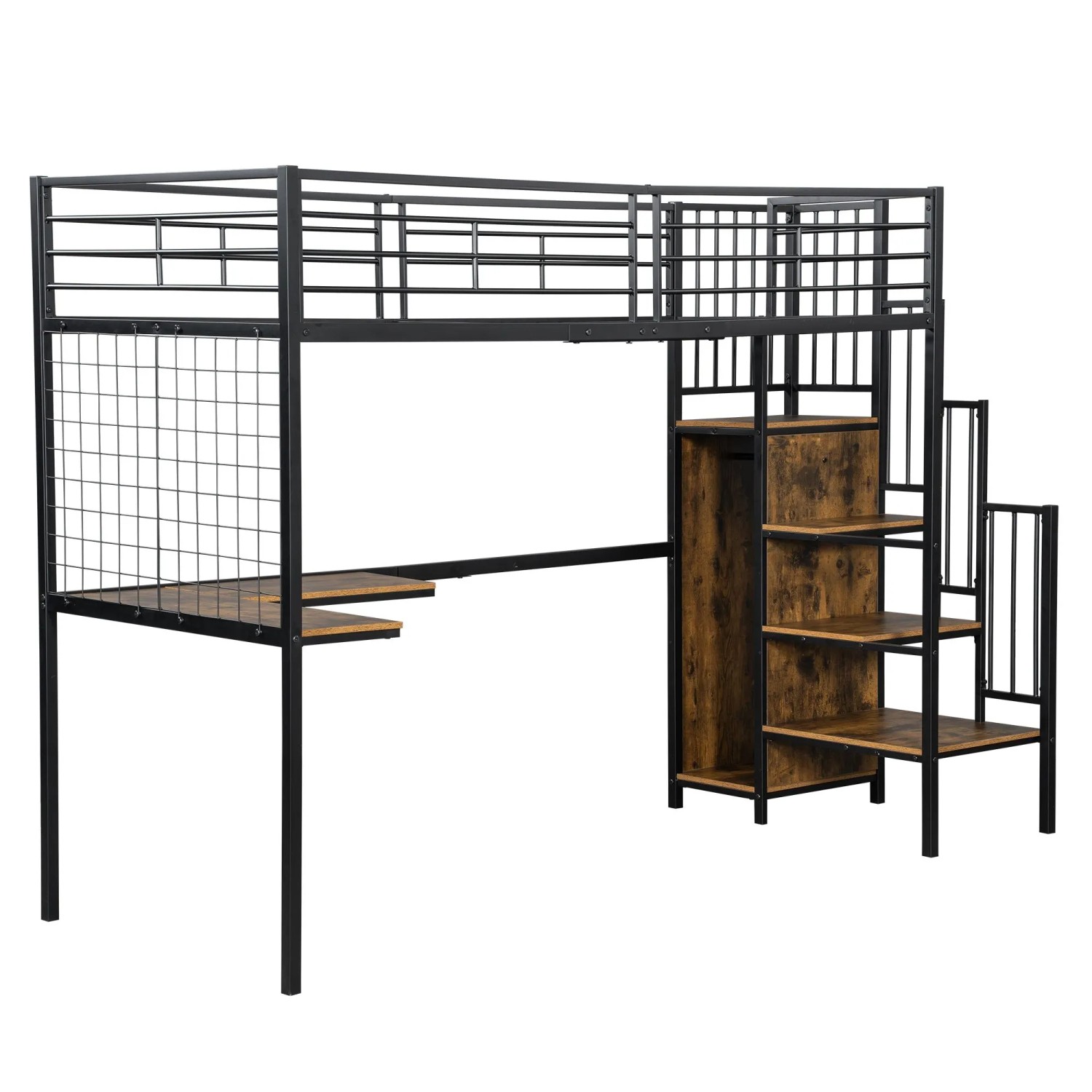 okwish Etagenbett 90x200cm mit Tisch Kleiderschrank Seitenleiter Kinderzimmer Schwarz ohne Matratze
