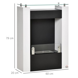 Freistehender HOMCOM Ethanol Kamin in Weiß-Schwarz mit Edelstahlbrenner und gehärtetem Glas. Moderne Heizung.