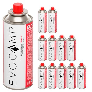 Evocamp Butan Gaskartuschen, 12er-Set, 227g, für Campingkocher, Gasheizung und Unkrautbrenner.