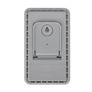 Rückseite des weißen TFA Digital Thermo-Hygrometers mit Ständer und Aufhängevorrichtung.