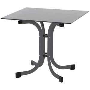 Klapptisch des Siena Garden Dining-Sets Velia, Stahlrohrgestell, HPL-Tischplatte in Dark Stone.
