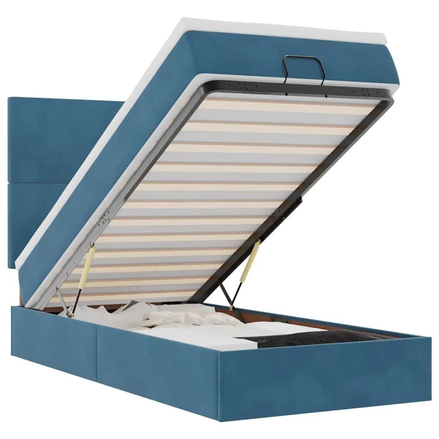 vidaXL Ottoman-Bett mit Matratzen & LEDs Dunkelblau 90x190 cm Samt 3314220