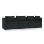 Schwarzes 3-Sitzer Gartensofa aus Rattan mit Kissen von vidaXL.