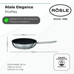RÖSLE Elegance Bratpfanne, Ø 28 cm, mit Antihaftbeschichtung und Edelstahlgriff.