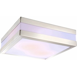 Quadratische Globo Außendeckenleuchte CREEK aus Edelstahl und opalweißem Kunststoff.