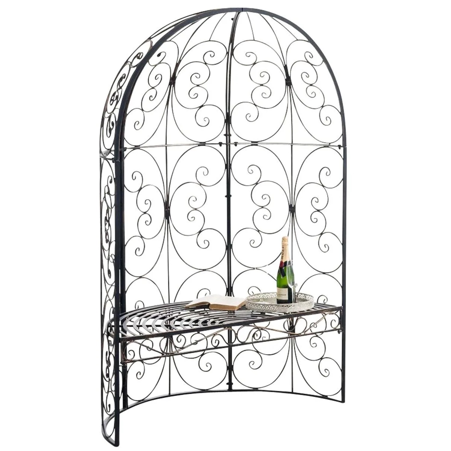 DELUKE Halbpavillon Mit Sitzbank BOSTON Metall Bronze 120x58x178cm Gartenbank Mit Lehne Rankhilfe