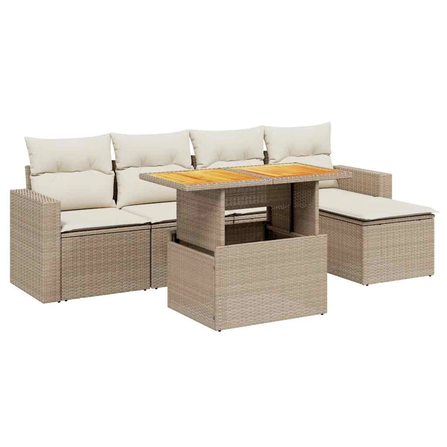 vidaXL 6-Tlg Garten-Sofagarnitur mit Kissen Beige Poly Rattan 3271289 günstig online kaufen