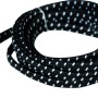 2 m USB 2.0 Ladekabel mit Micro-USB Anschluss, Textilkabel schwarz-weiß gepunktet.