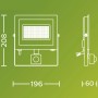 Technische Zeichnung des anthrazitfarbenen Philips Lois LED-Außenstrahlers mit Sensor und Abmessungen.