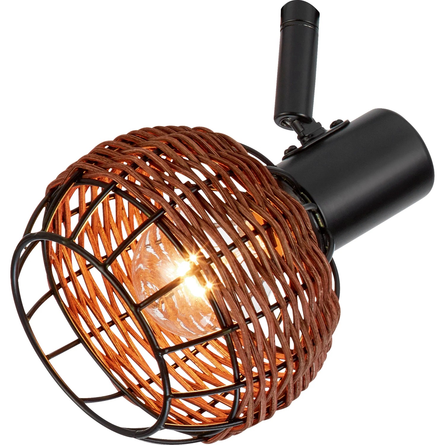 3er Spot Deckenleuchte Buia E14 in Rattanoptik, braun/schwarz.