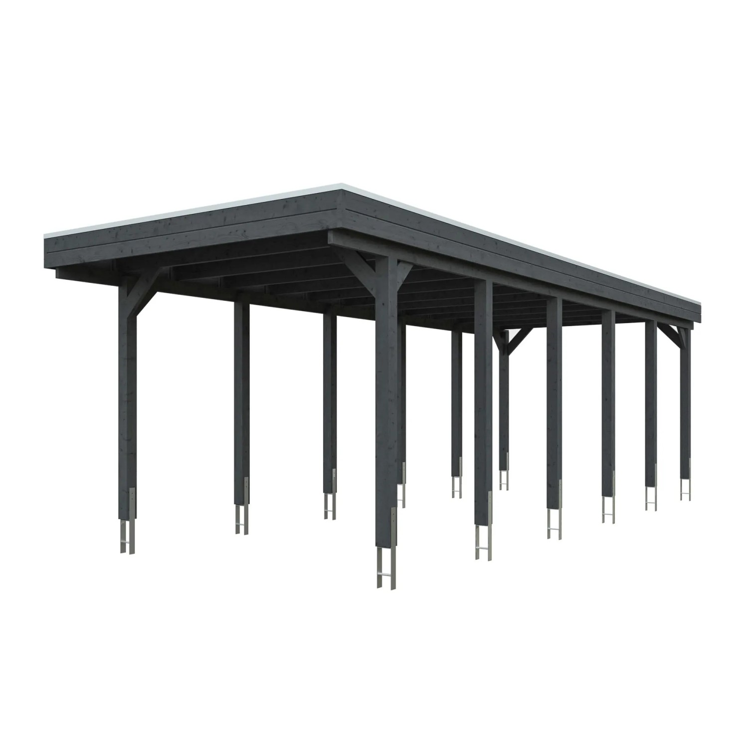 Skan Holz Carport Friesland mit Stahl-Dachplatten 320 cm x 860 cm Schiefergrau
