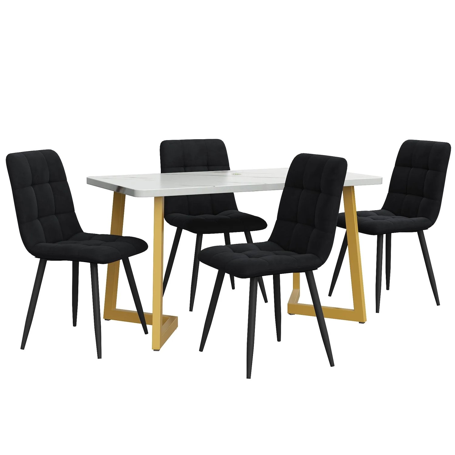 Merax Essgruppe 5-tlg mit 117cm Esstisch  4 Samtstühle Schwarz  Tischbeine Gold